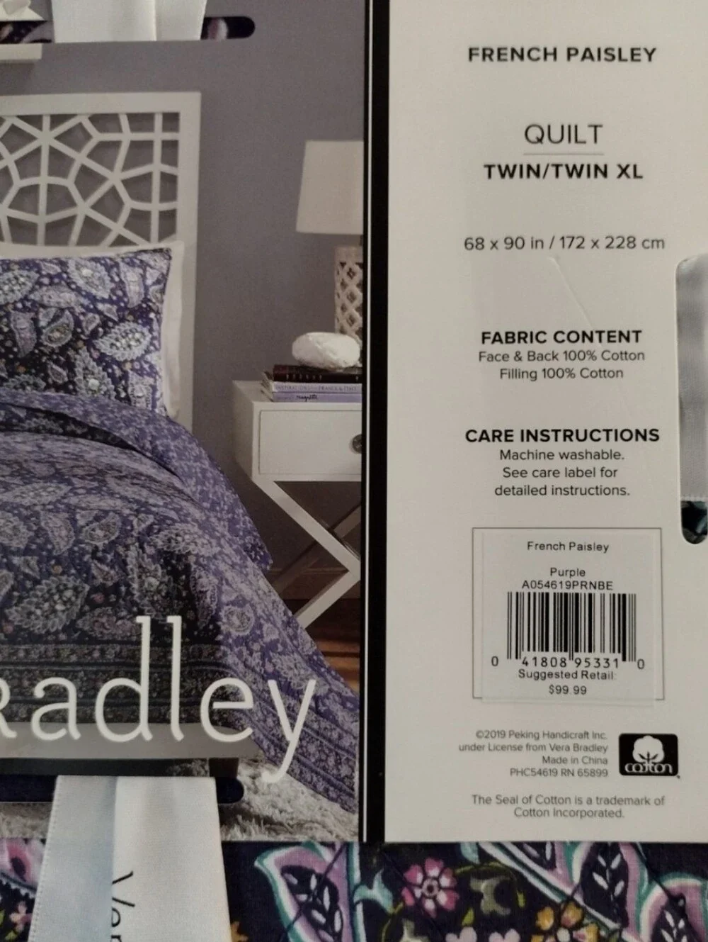 Vera Bradley Purple French Paisley Twin/Twin XL Quilt